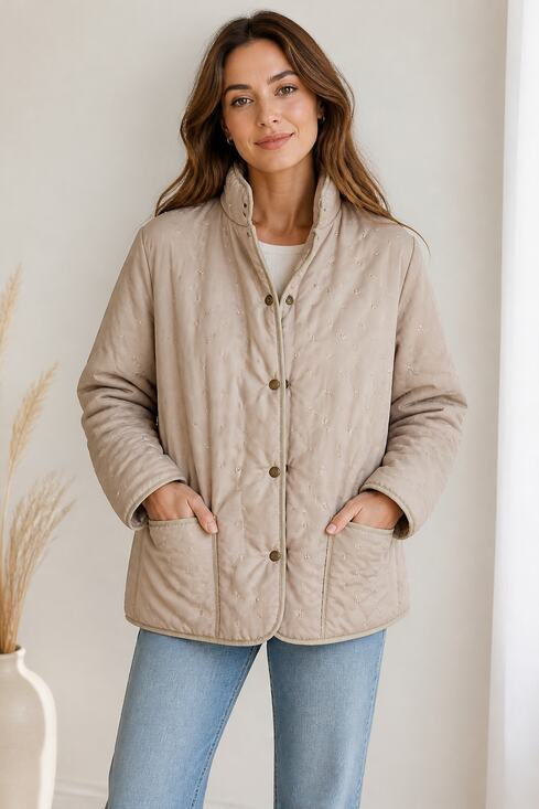 J. McLaughlin Jackets & Blazers - J. McLaughlin Embroidered Beige Quilted Jacket M